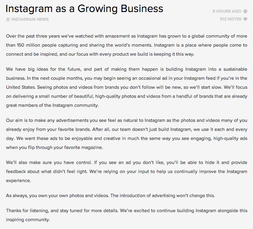 Instagram 文告截图